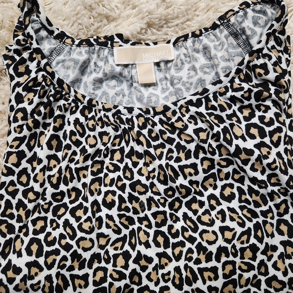 Michael Kors Dark Camel Leopard Print Blouse Shirt Top Size L